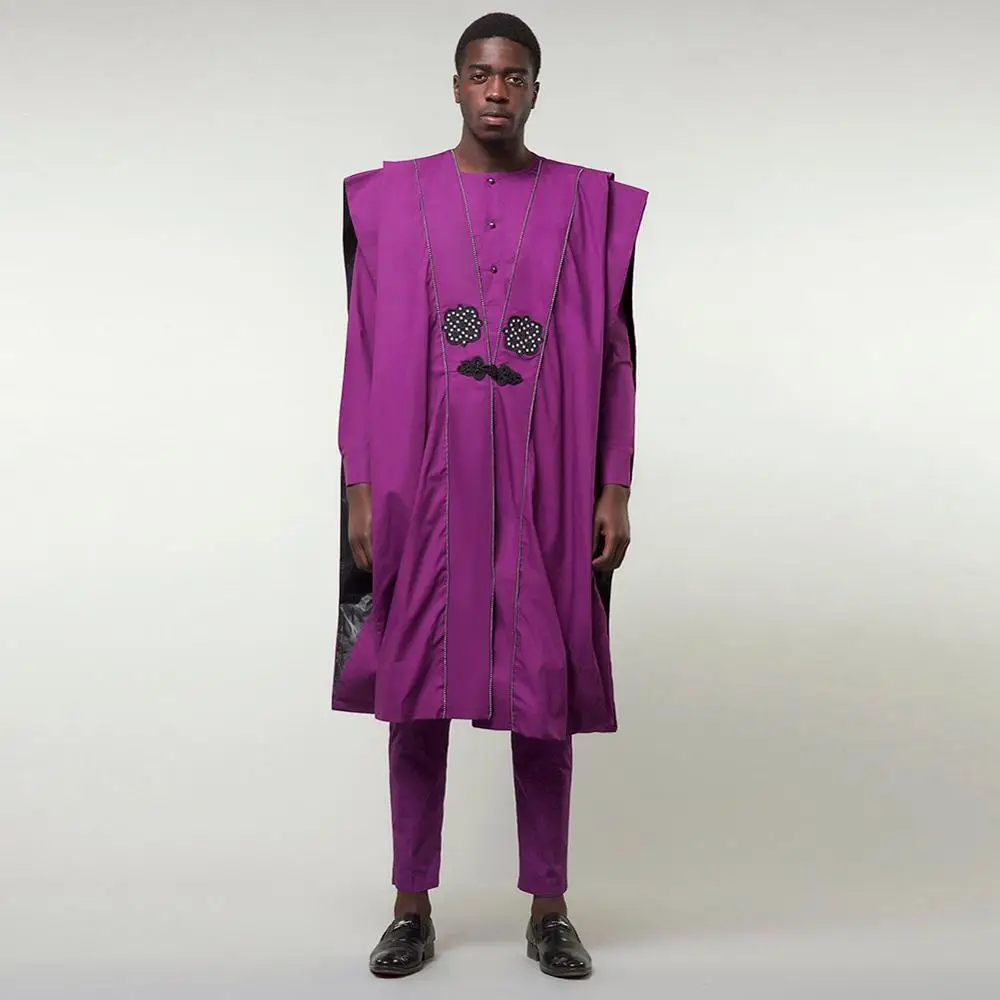 Dashiki-Purple BOHISEN в африканском стиле Для мужчин одежда для детей комплект из 3 предметов в африканском стиле фут Agbada с длинным рукавом Вечерние африканская Дашики принт торжественное платье для Для мужчин - Цвет: Dashiki-Purple