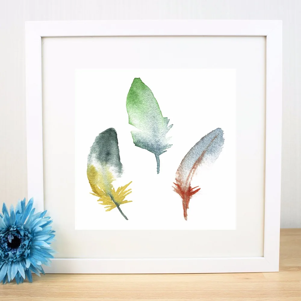 3 Панели акварельные перья холст Художественная печать Постер настенные картины