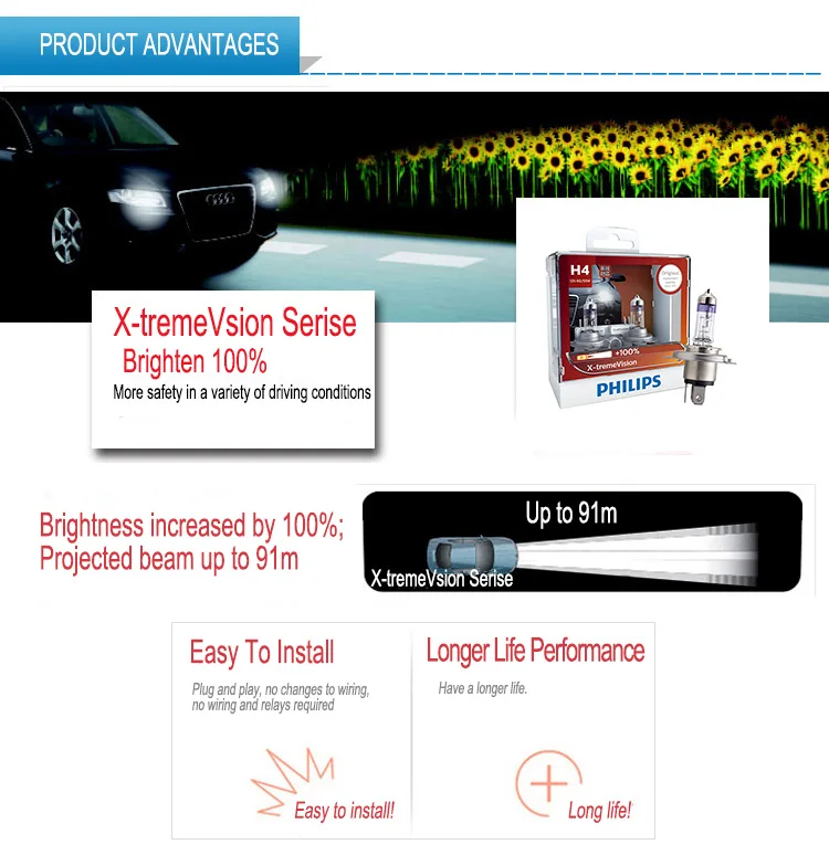 2X Philips H4 9003 12V 60/55W P43t X-treme Vision Автомобильные фары более яркие OEM галогенные оригинальные лампы 12342XVS2
