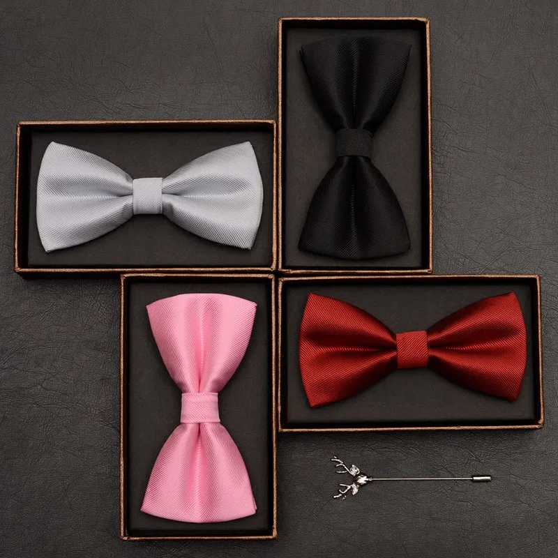 2018 однотонные полосатые галстуки-бабочки брошь в виде головы оленя черный синий