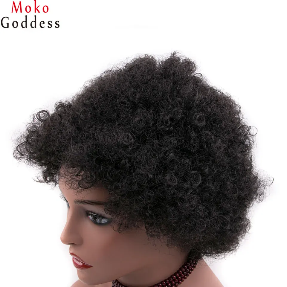Mokogoddess короткие парики для женщин натуральный черный афро кудрявый парик