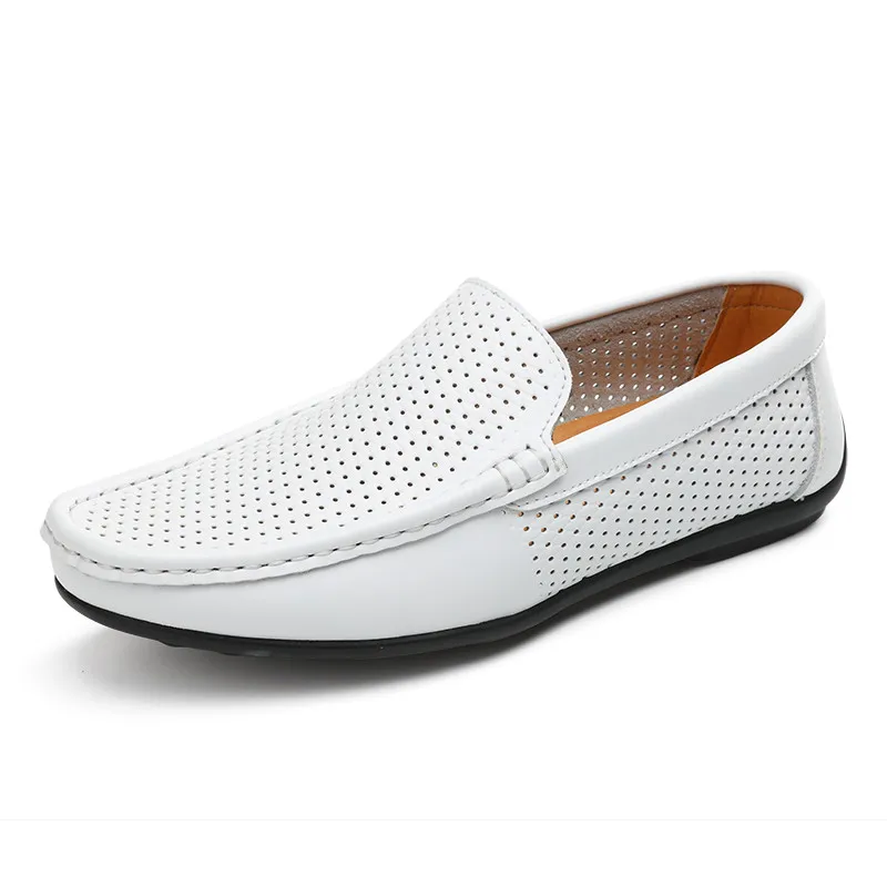 white loafers men KOZLOV/повседневная обувь с перфорацией; мужские лоферы; Роскошные брендовые итальянские модные летние дышащие водонепроницаемые мокасины; мужские кожаные мокасины - Цвет: white loafers men