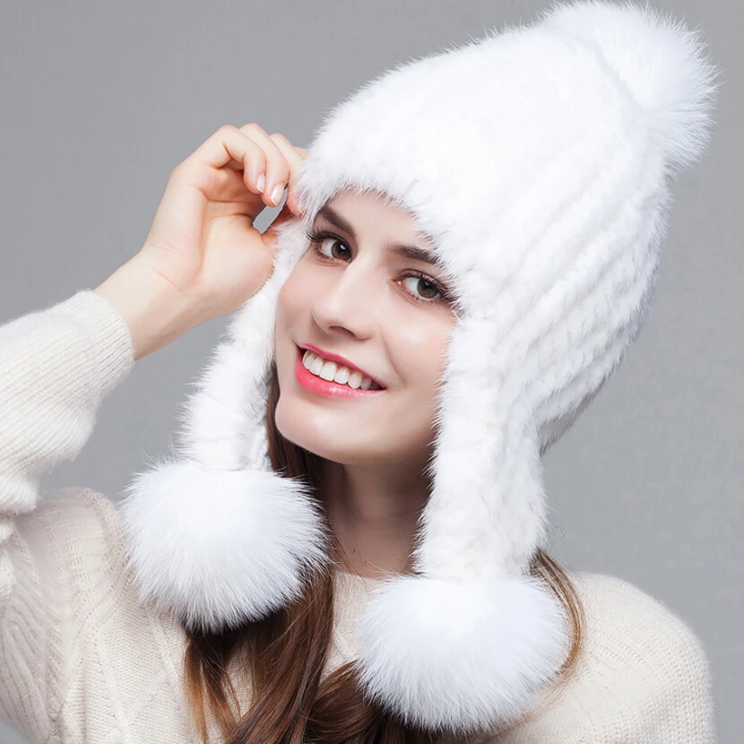 Новое поступление 2020 вязаная шапка из меха норки FXFURS женская зимняя меховая с 3