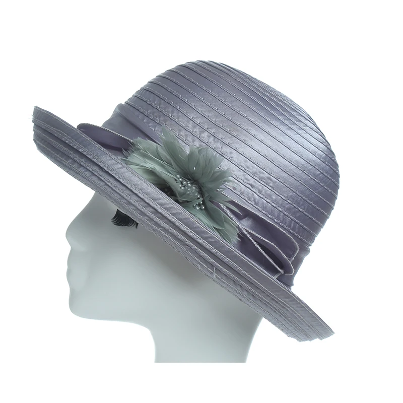 

HW Boutique satin Sun Hat Ladies Foldable Breathable Light Summer Travel Beach Sun Hat Satin Flower Headwear Vacation Hats