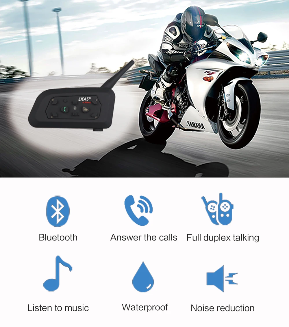 EJEAS 1200M V6 Pro мотоциклетная Bluetooth гарнитура для шлема 6 Riders Multi BT Interphone беспроводной