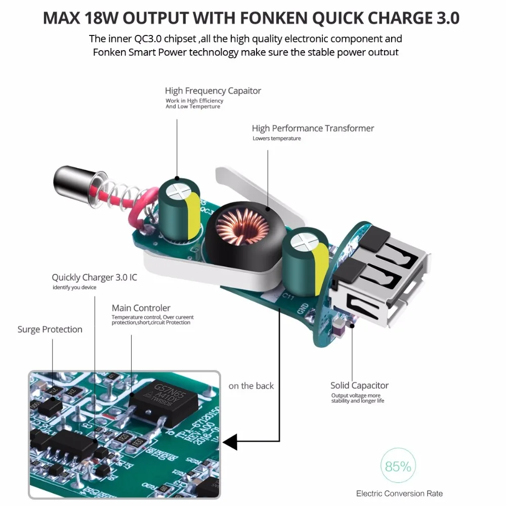 Автомобильное зарядное устройство FONKEN Quick Charge 3 0 портативное универсальное