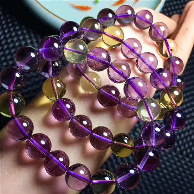 Free Shipping Natural Amethyst Citrine Quartz Crystal Round Beads Bracelet 12-11.3mm AAA | Украшения и аксессуары