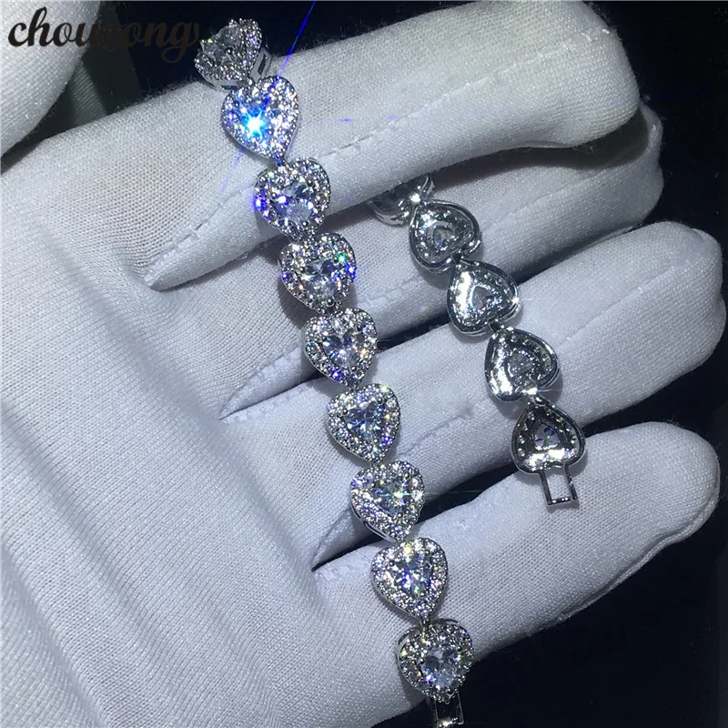 

choucong Lovers Heart shape bracelet AAAAA Cubic Zirconia White Gold Filled Party Wedding bracelets for women Fashion Jewerly