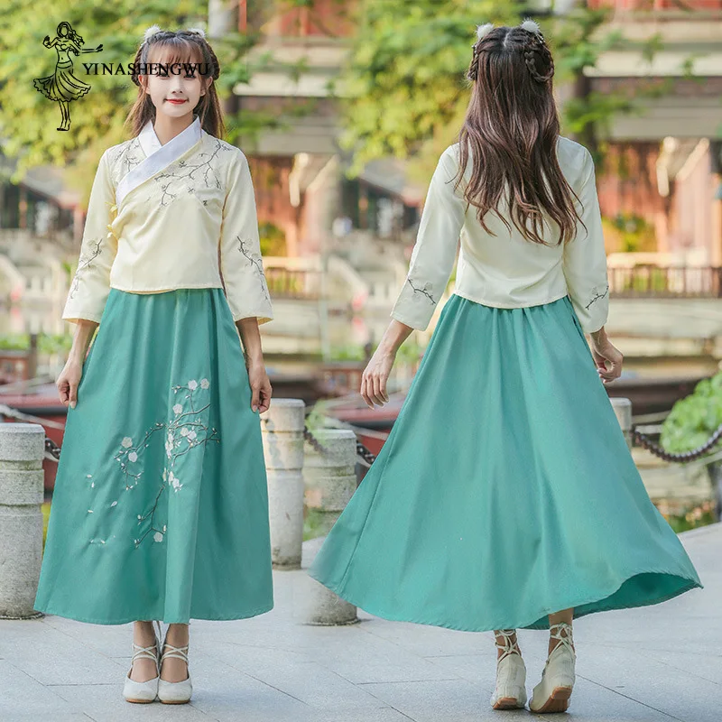 Традиционная китайская одежда для женщин Hanfu длинная юбка танцев Disc Bckle Cheongsam