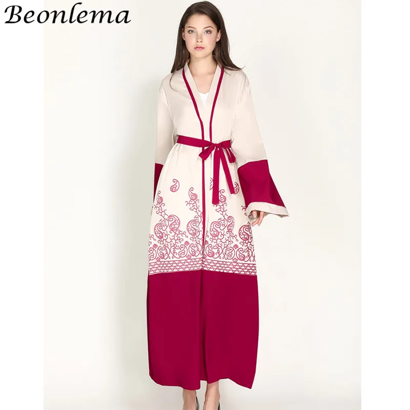 Beonlema abaya Кимоно Стиль Красный Кафтан дамы Musulman Djellaba Мода Открытый abaya женское платье в марокканском стиле M-2XL