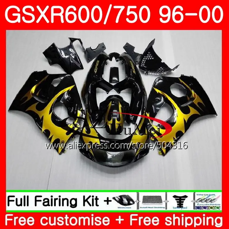 

Корпус для SUZUKI GSX-R600 GSXR 600 750 SRAD 27SH1 GSXR750 96 97 98 99 00 GSXR600 1996 1997 1998 1999 2000 Обтекатели Gold falmes