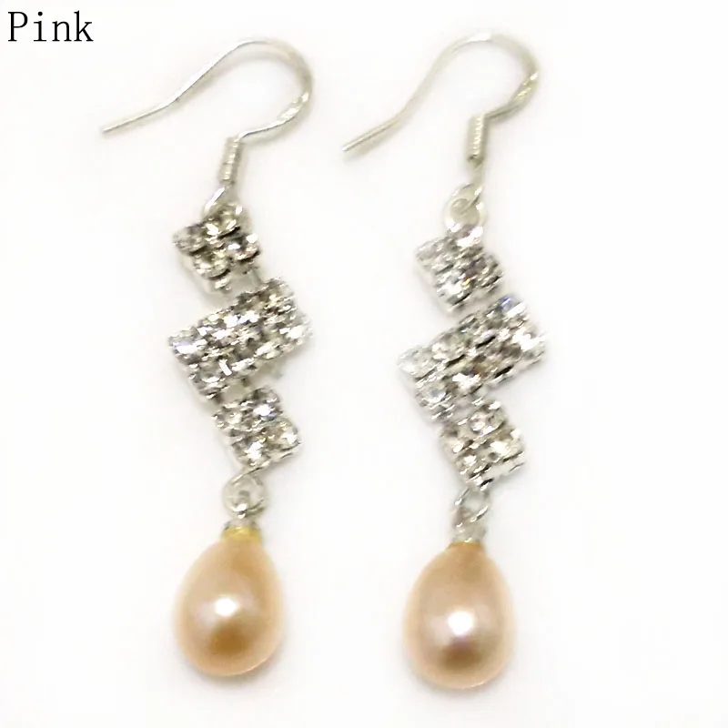 

7-8mm Natural Pink Raindrop Freshwater Cultured Oval Pearl 925 Sterling Silver Zirconia Earring