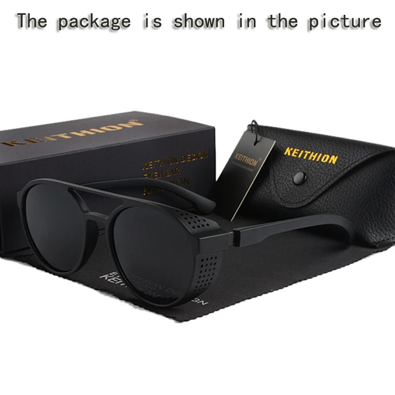 Matte black KEITHION ретро круглые поляризованные солнцезащитные очки стимпанк для мужчин и женщин, брендовые дизайнерские очки Oculos De Sol, очки с УФ-защитой - Цвет линз: Matte black