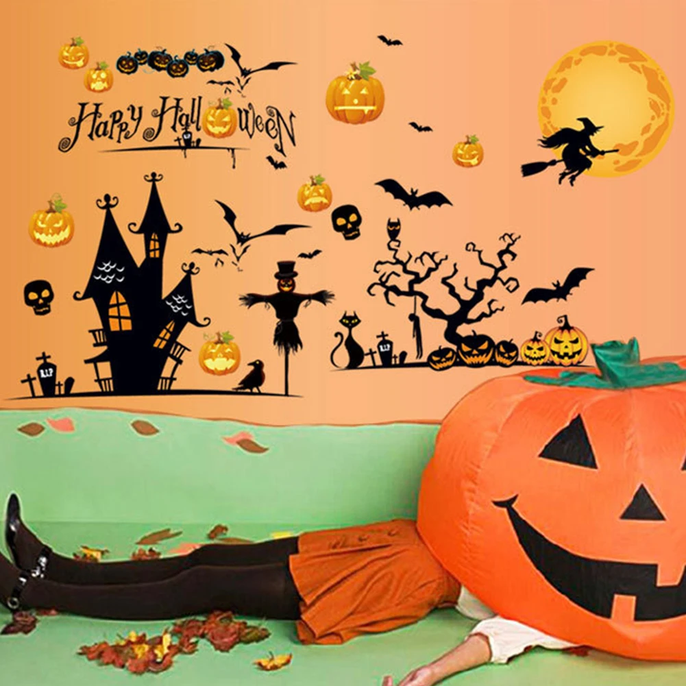 Modern Fantasy Eye-Catching PVC Halloween Wizard Pumpkin Light Wall Stickers for Bedroom Hotel Decoration | Дом и сад