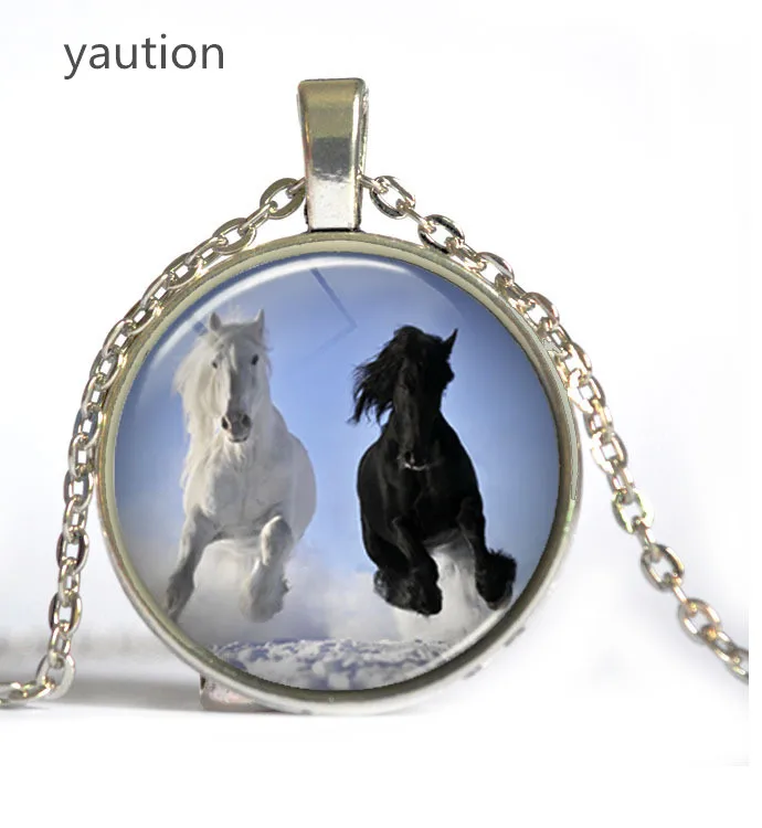 Time gem necklace series fashion black and white horse retro | Украшения и аксессуары