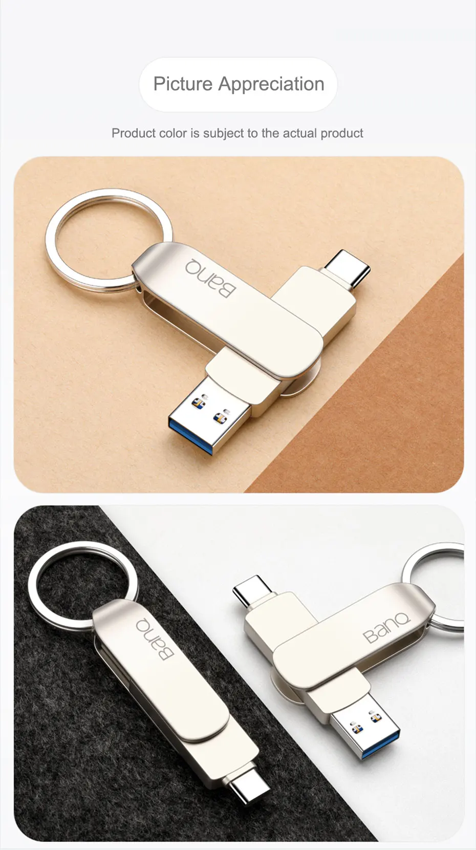 BanQ C90 USB флеш-накопитель 32 Гб OTG металлический USB 3,0 флеш-накопитель ключ 64 Гб Тип C3.1 высокоскоростной мини-флеш-накопитель карта памяти