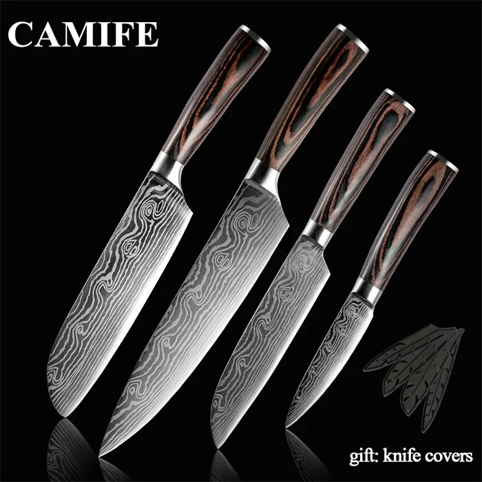 G.4 Pcs set Супер качество " дюймовые универсальные поварские Ножи Имитация дамасской стали вены Santoku кухонные ножи резьба Кливер нарезка Подарочный нож - Цвет: G.4 Pcs set