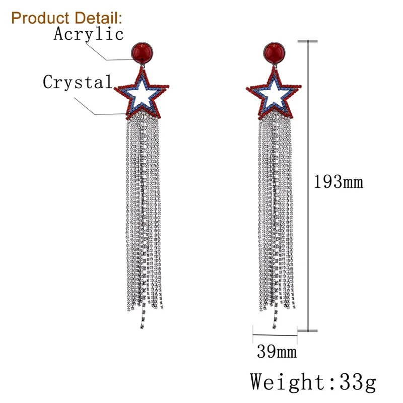 

LEADERBEADS Women's Trendy Exaggerated Multicolor Crystal Star Full Rhinestone Long Tassel Hanging Earring Evening Party Jewelry