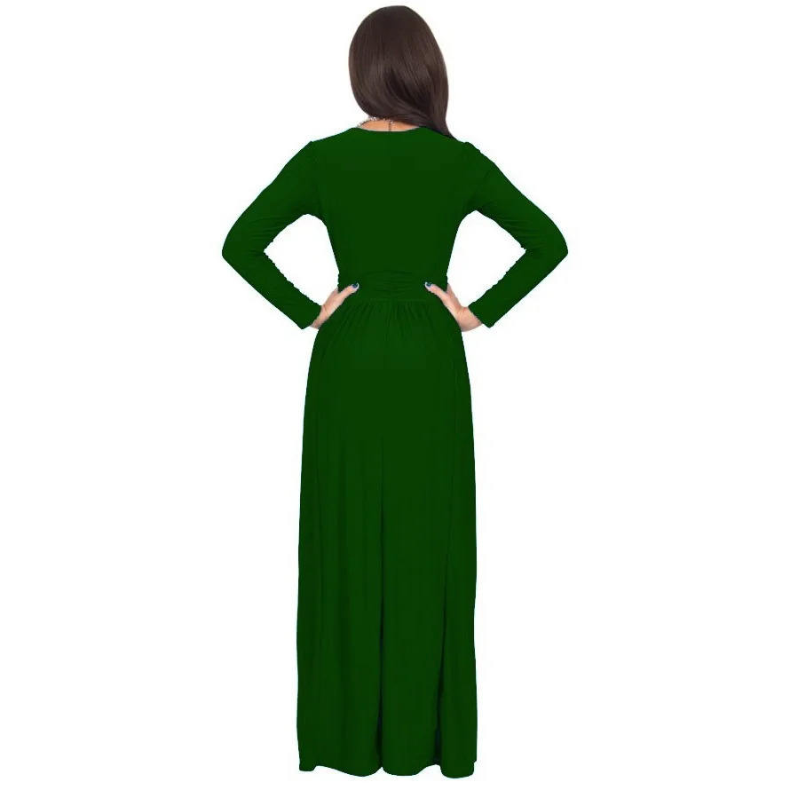 Women Maxi Dress Длинным Рукавом Плюс Размер Одежды Нерегулярные Осень Европа V-образным