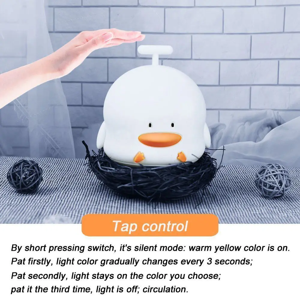 Led Silicone Duck Night Light Cute Melody USB Rechargeable Pat Control 7 Colors Lamp Colorful LED Baby Bedside Table | Лампы и