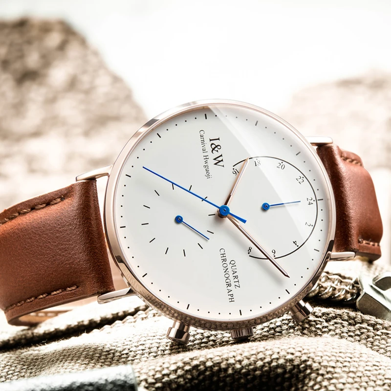 Мужские водонепроницаемые кварцевые часы с ремешком из натуральной кожи |