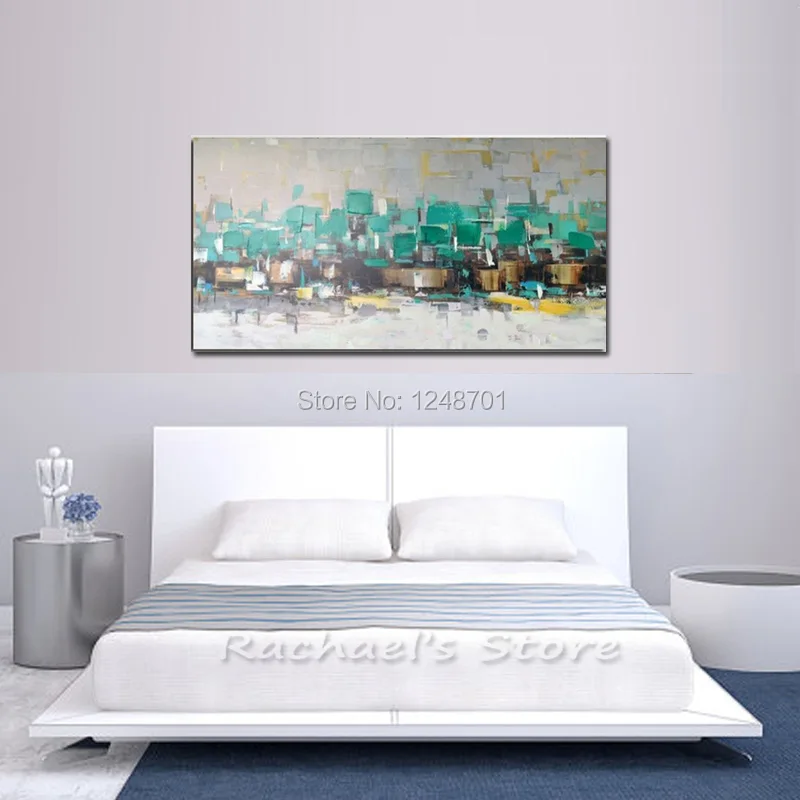 100% ручная роспись Новые Большие абстрактные картины маслом на холсте бирюзовые