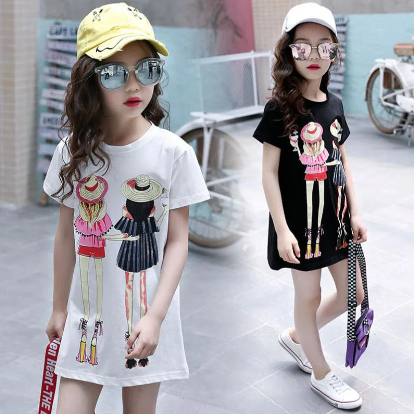 Одежда для девочек футболка От 3 до 11 лет Детская летняя Модная рубашка с героями мультфильмов детские