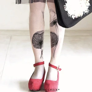 Бархатные колготки с принтом в виде грибов, расписанные вручную