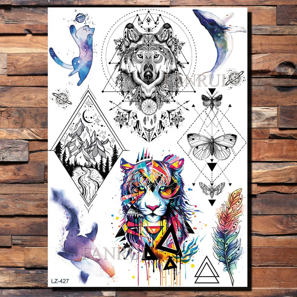 Временные татуировки FANRUI геометрические треугольные перо для женщин и мужчин