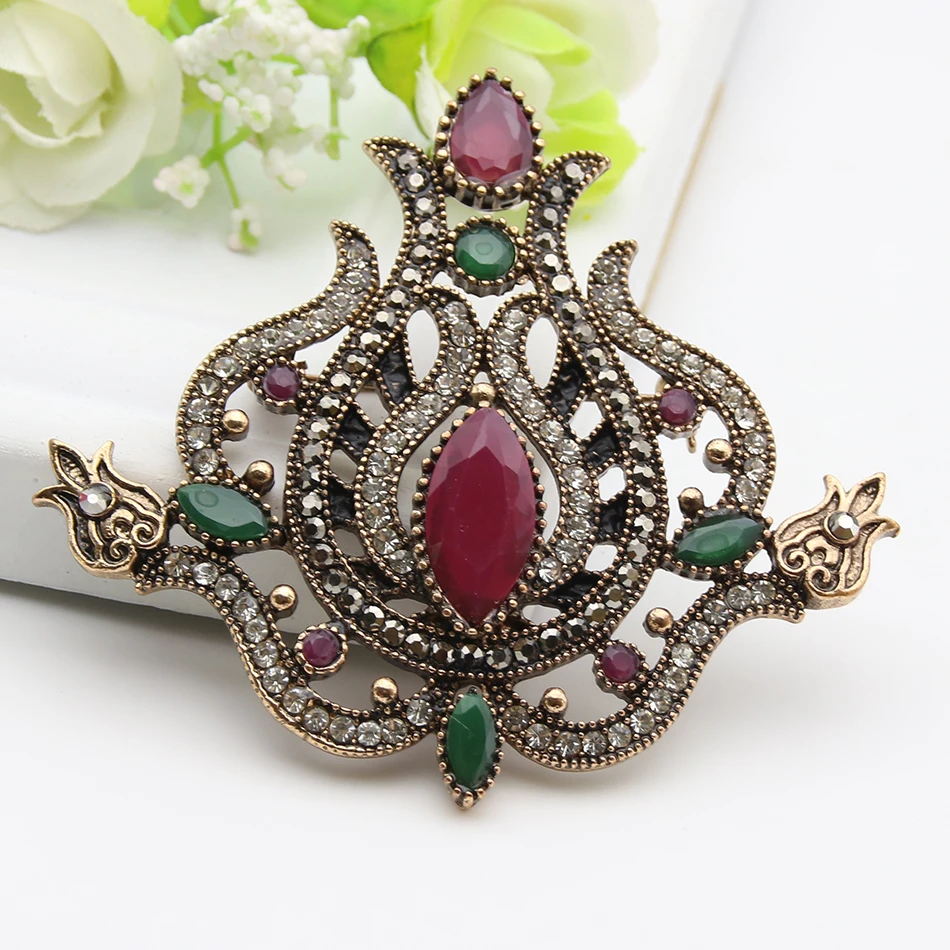 New Antique Morocco Flower Brooch Retro Gold Color Brooches Broches Crystal Woman Hijab Pins High Quality Jewelry Drop Shipping | Украшения