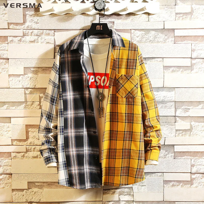 VERSMA в Корейском стиле Harajuku BF SUGA пэчворк рубашки клетку Для мужчин Осень Chic Хай