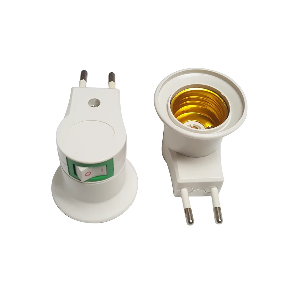 

New E27 LED Light Lamp Male socket to EU Type Plug Adapter Converter W/ ON OFF Button Holder