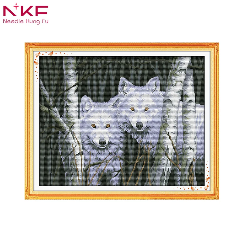 NKF Wolves in woods Pattern print on canvas DMC 11CT 14CT Cross Stitch kit needlework Set all for embroidery The Wolf forest | Дом и сад