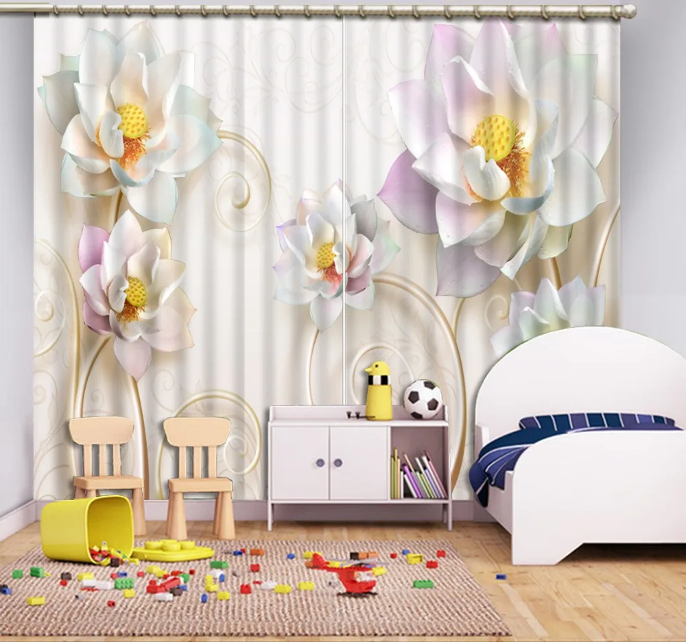 

European Curtains Photo Painted 3D Curtain Living room white flower 3d curtains