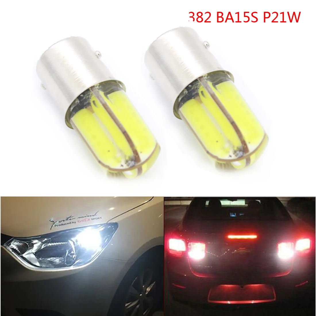 Dongzhen 2x1156 BA15S 382 P21W COB Светодиодный фонарь обратный конец поворота дневного света
