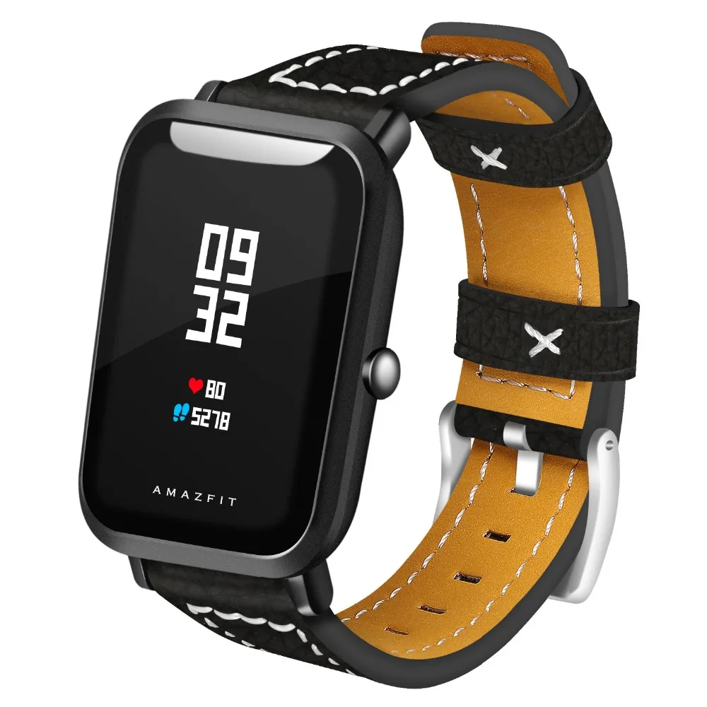 Ремешок кожаный для смарт часов Xiaomi Huami Amazfit PACE Stratos браслет 20 мм 22
