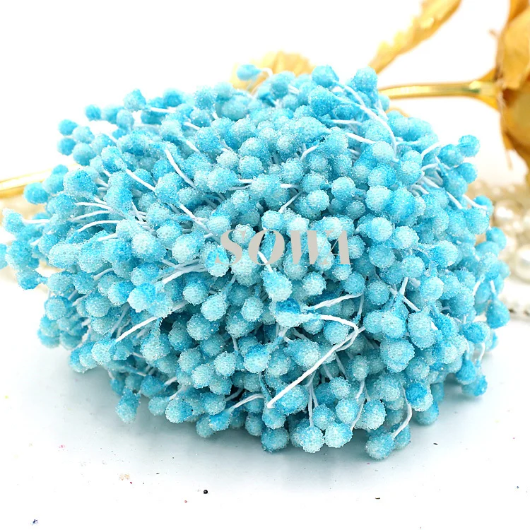 

Free Shipping 5mm Sky Blue Round Glass Eco-friendly Double tip Flower Stamen Cake Decoration And DIY Pistil Stamen(820pcs/Lot )