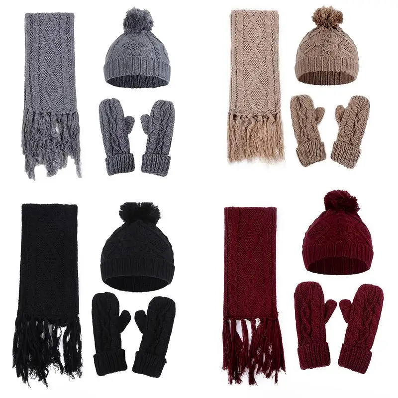 3 шт./компл. шапка шарф перчатки набор теплый и пушистый Женский Алмаз твист