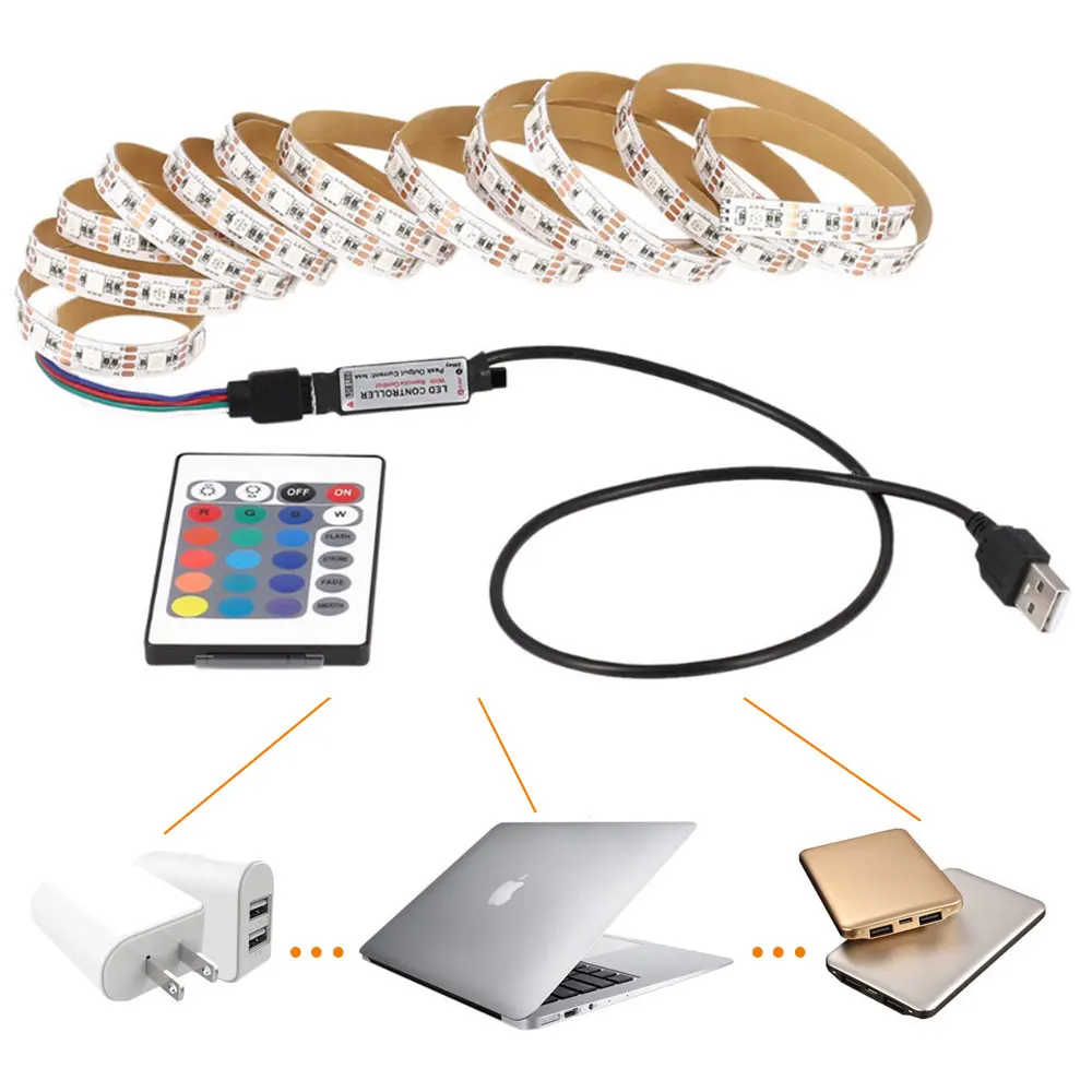 1 м 2 м 3 м 4 м 5 М 5050 SMD RGB 60 светодиодный/М лента лампа DC 5 В Светодиодная лента RGB светильник ТВ задний светильник комплект+ ИК пульт дистанционного управления