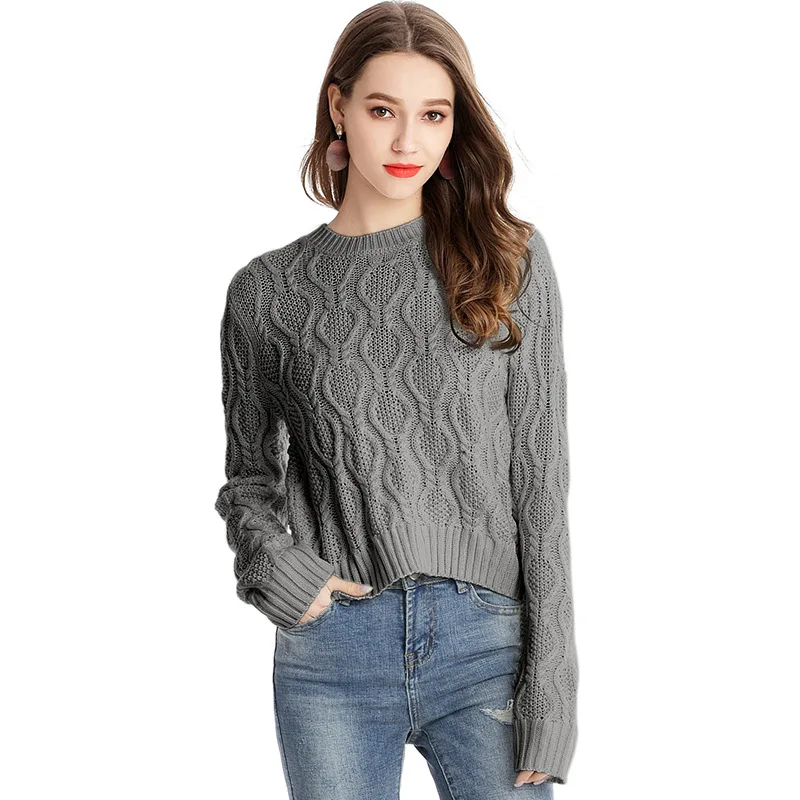 Suvance Spring Casual Knitted Solid Color Pullover O Neck Patchwork Long Sleeve Loose Women Short Sweater | Женская одежда