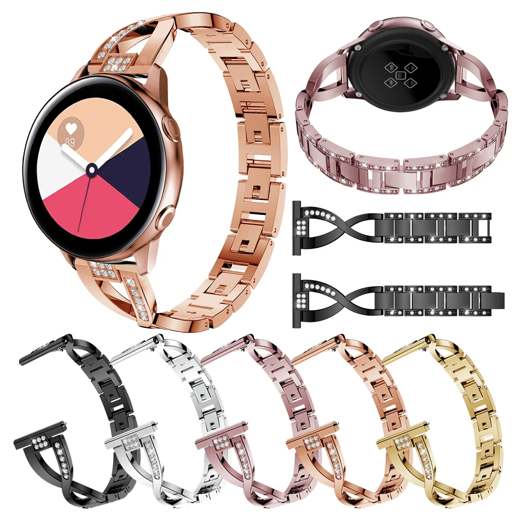 20 мм ремешок для часов samsung Galaxy Watch 42 мм ремешок сменный металлический ремешок со стразами для samsung Galaxy Watch Active