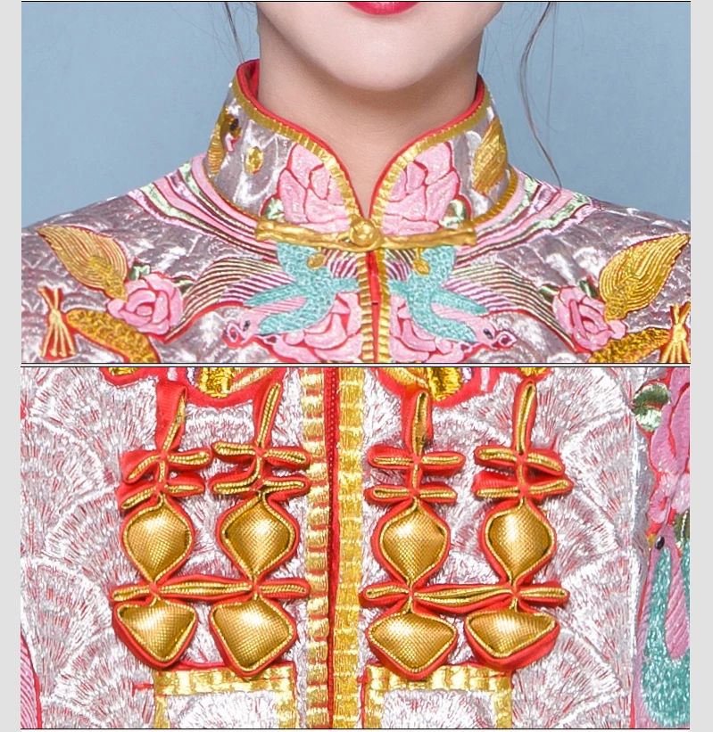 

China Style wedding dress Bridal Gown Embroidery cheongsam Elegant toast suits Overseas Traditional bride Qipao Dresses womens