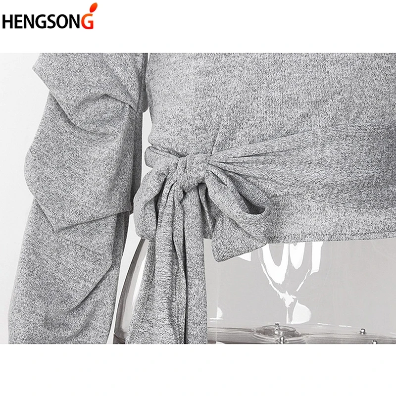 Сексуальный крест накрест бандажный Топ для женщин с длинным пышным рукавом v