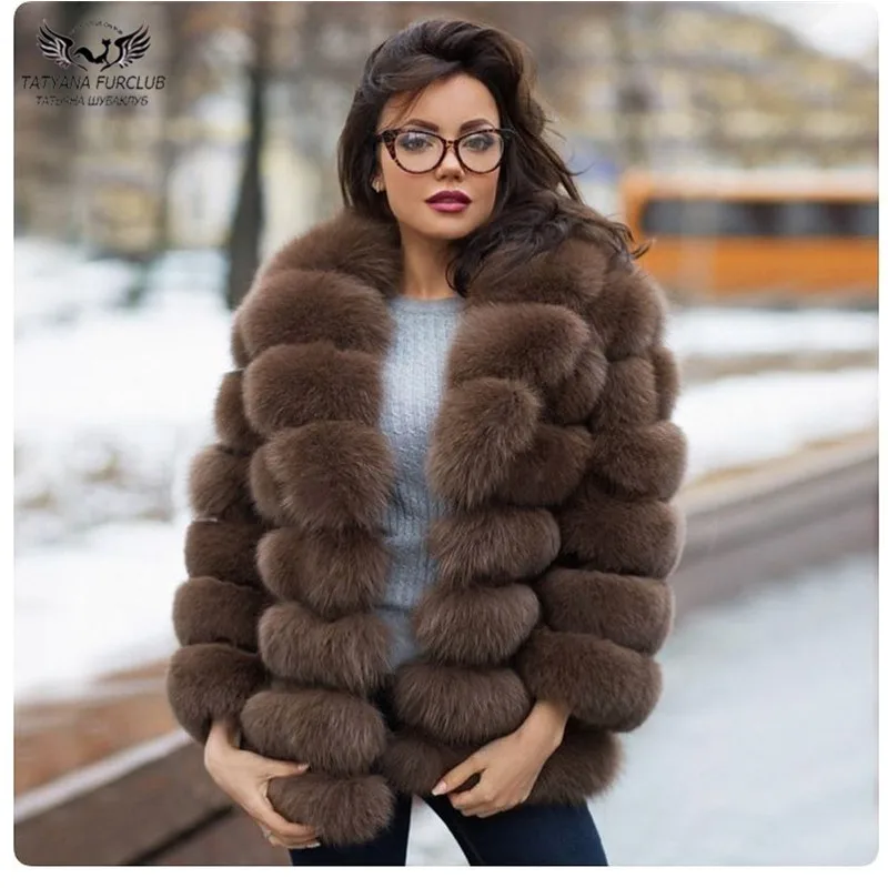 Tatyana furclub шуба из натурального Лисьего меха женская меховая куртка зимняя с воротником из натурального Лисьего меха теплая короткая Повседневная Верхняя одежда однотонная модная - Цвет: Camel