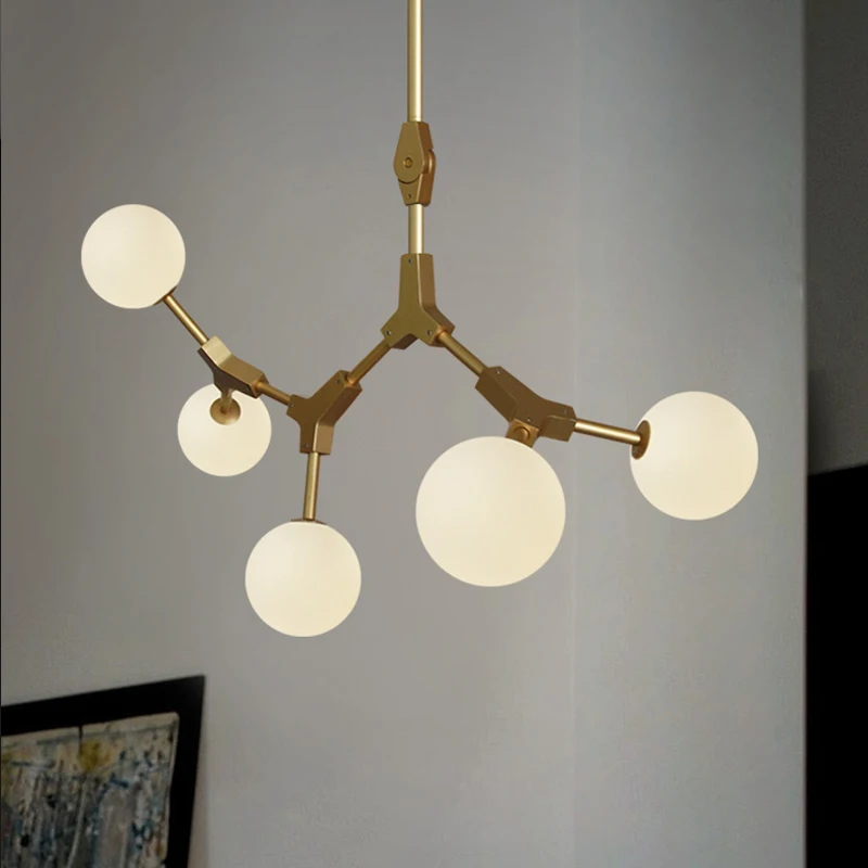 

Nordic Modern Gold LED Chandelier Household Bedroom Dining Room Pendant Lamp Creative Personality Magic Bean Droplight fixtures