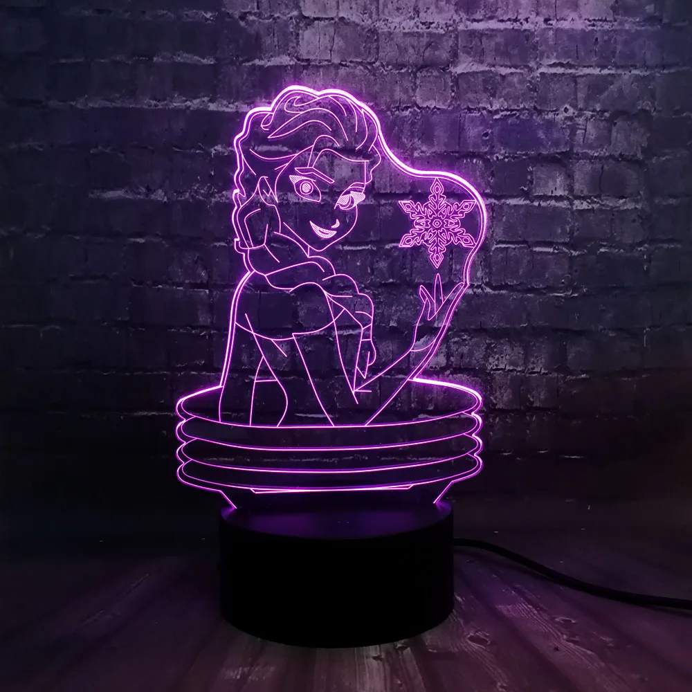 3D Мультфильм Эльза Принцесса ночник 7 цветов Изменение светодиодный Декор в спальню Лава настроение USB база настольная Иллюзия детский подарок на день