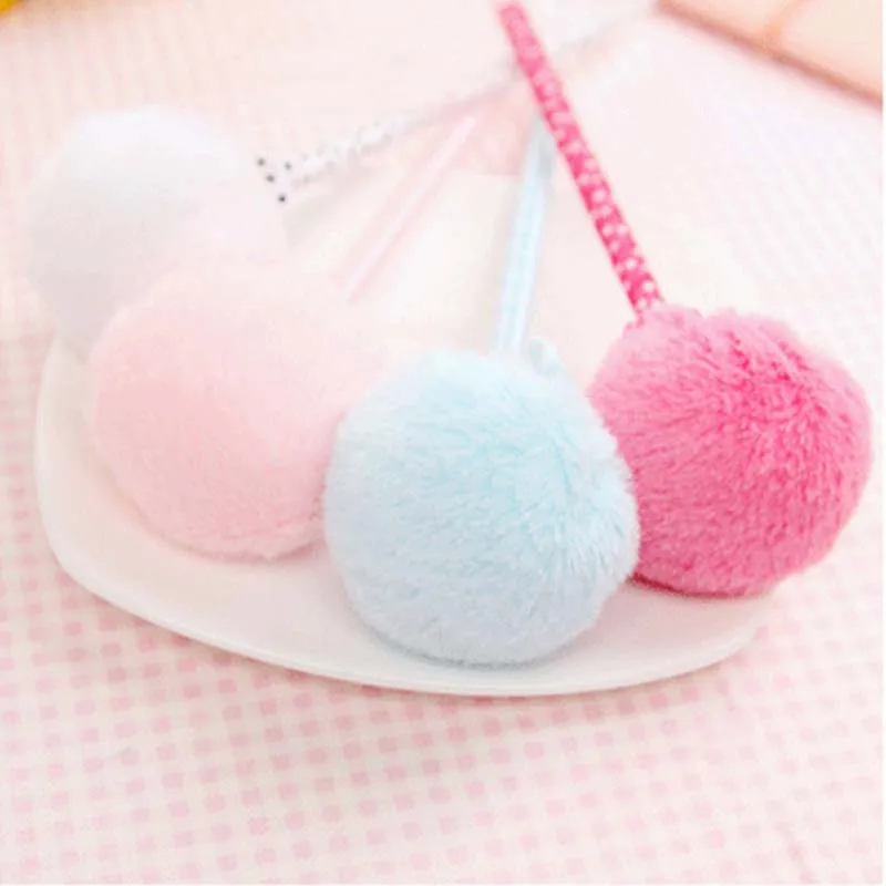 Ballpoint Pen School Stationery Office Supplies Kawaii Balls Plush Bowknot Creative Lovely Girl Gift Student Prizes 4 Pcs / Pack |