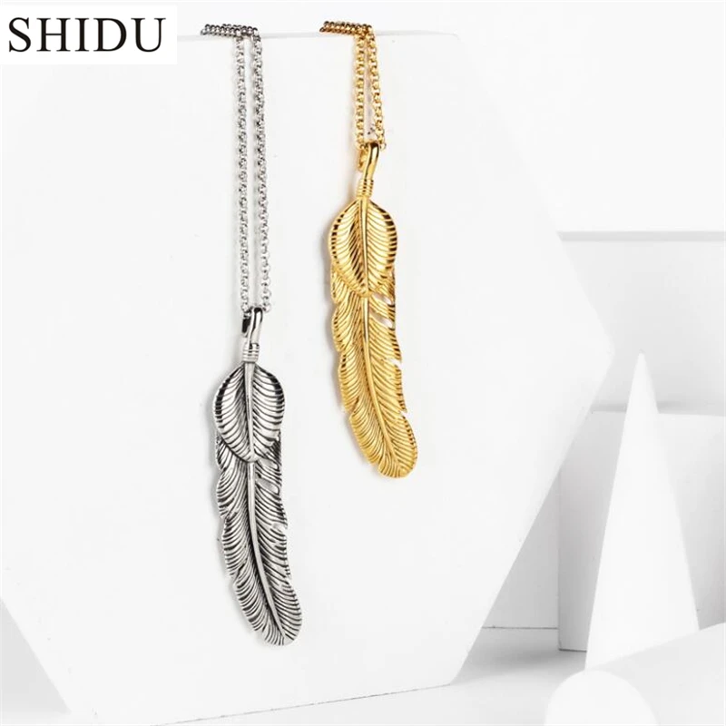 Женское и женское ожерелье из нержавеющей стали в готическом стиле с перьями