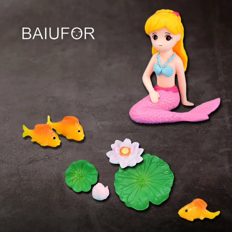 Миниатюрные животные BAIUFOR рыбки акула золотая рыбка русалка листья лотоса