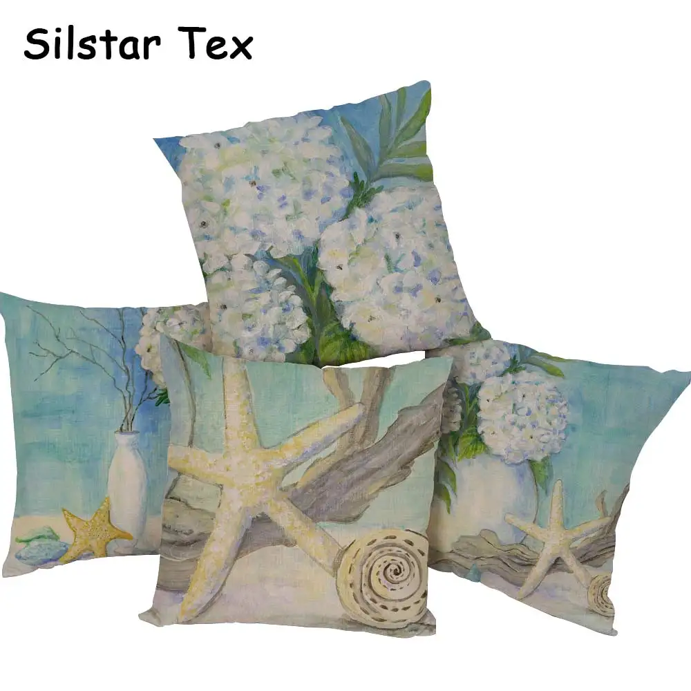 Silstar Tex домашнего декора цветы гортензии с Starfish цифровая печать хлопок белье